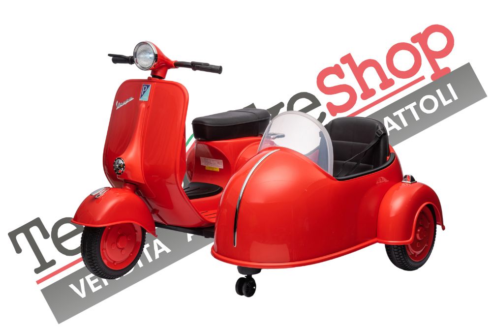 Moto Elettrica Per Bambini Vespa Sidecar Big 12V-Rosso