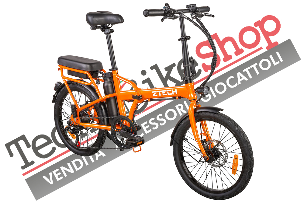 Image of Bicicletta Elettrica a Pedalata assistita Pieghevole Z-Tech ZT-12 Camp 6.0 250w 36v 8ah colore Arancione