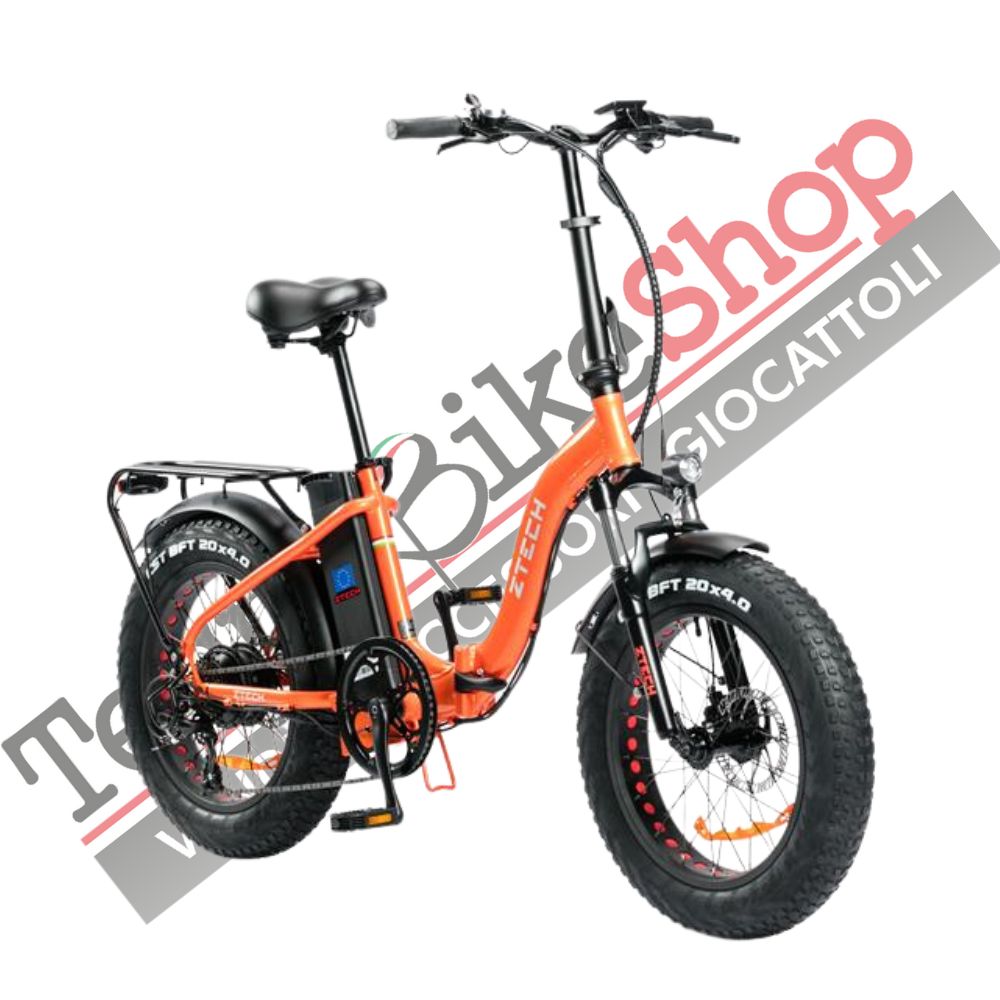 Bicicletta Elettrica Pieghevole Z-Tech ZT-89-E Folding Etna 250W 36V 10.4Ah Batteria Litio-Arancione