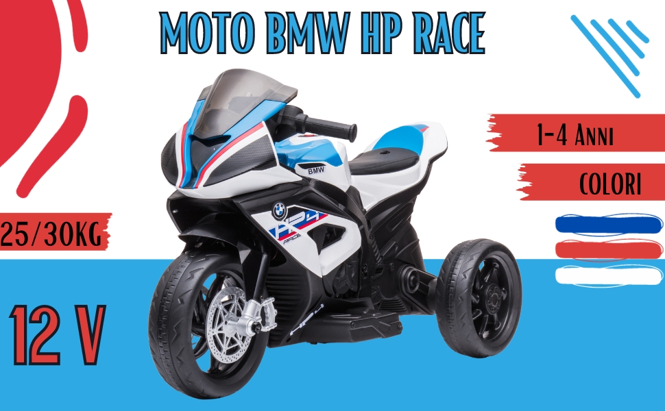 Moto Motocicletta Elettrica per Bambini BMW HP4 Race 12V 3 Ruote